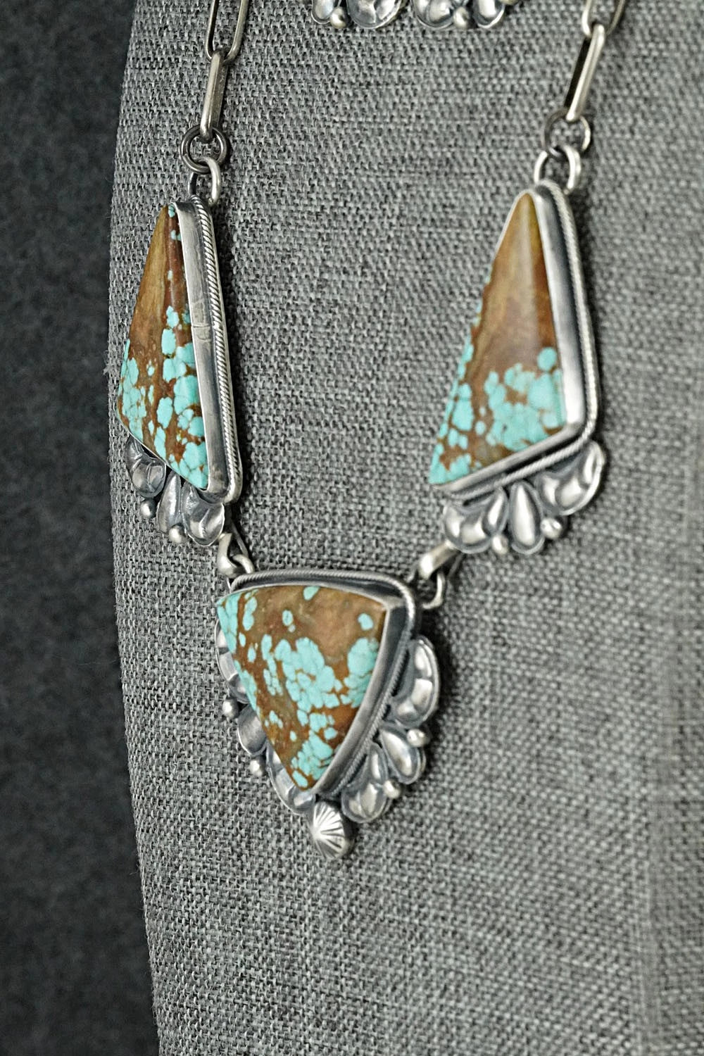 Turquoise & Sterling Silver Necklace and Earrings Set - Paul Livingston
