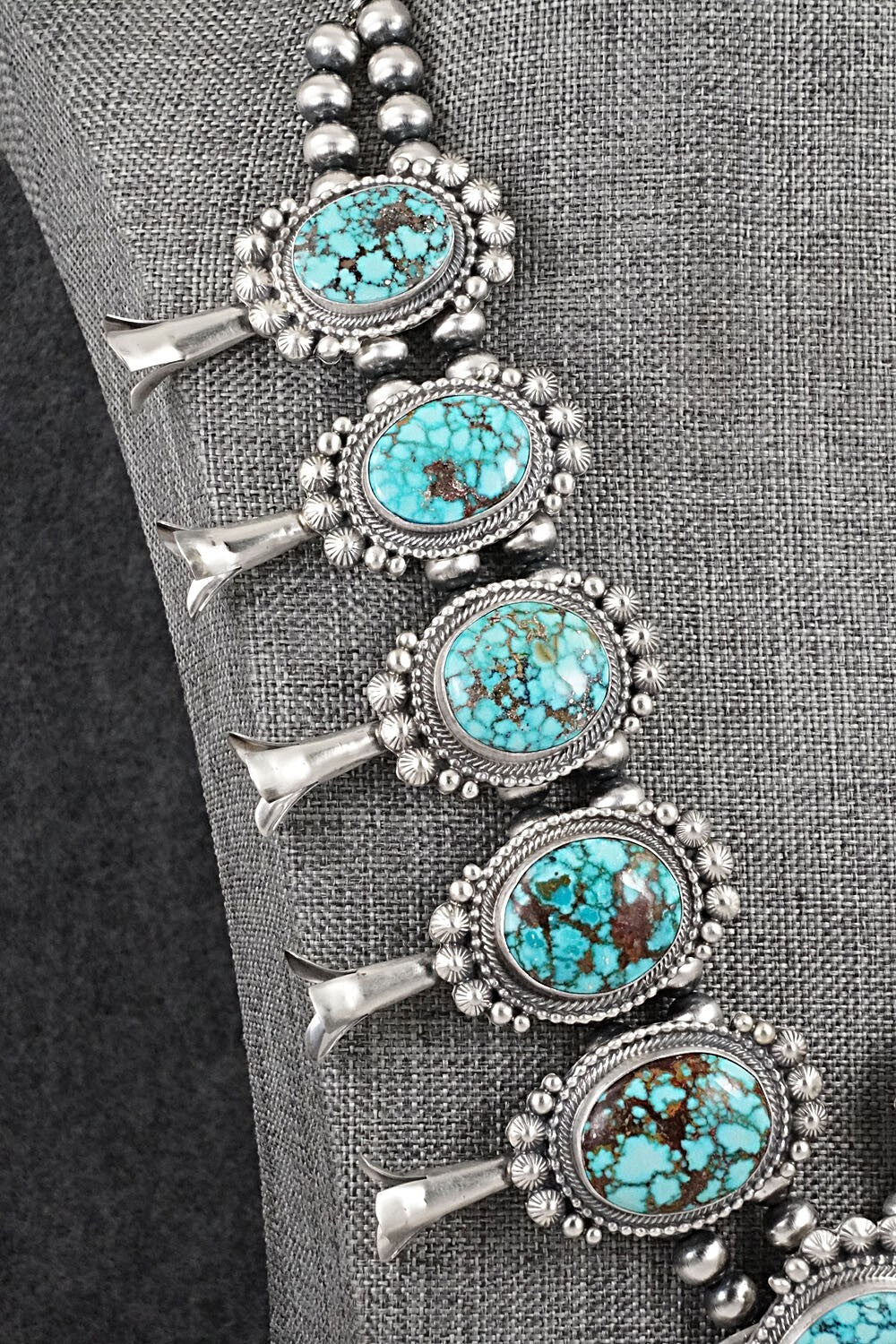 Turquoise & Sterling Silver Squash Blossom Necklace - Tom Lewis