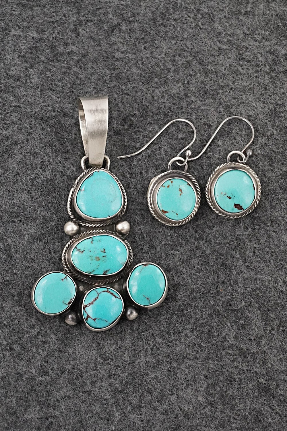 Turquoise & Sterling Silver Pendant and Earrings Set - Bobby Johnson