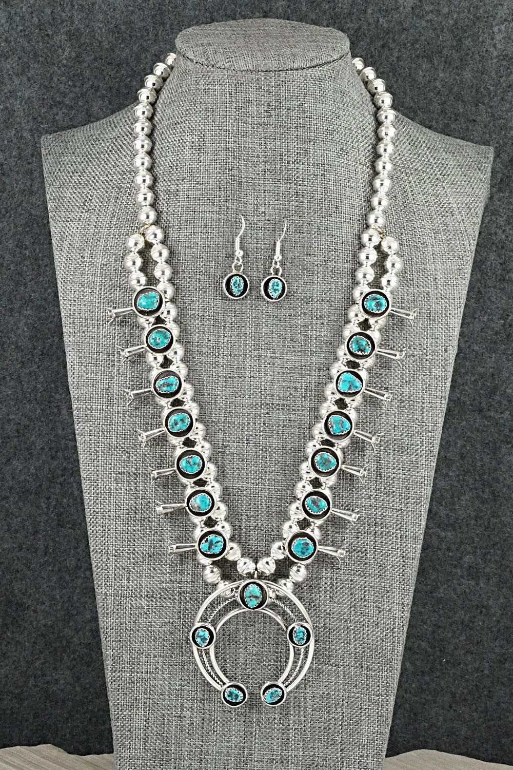 Turquoise & Sterling Silver Squash Blossom Set - Phil Garcia
