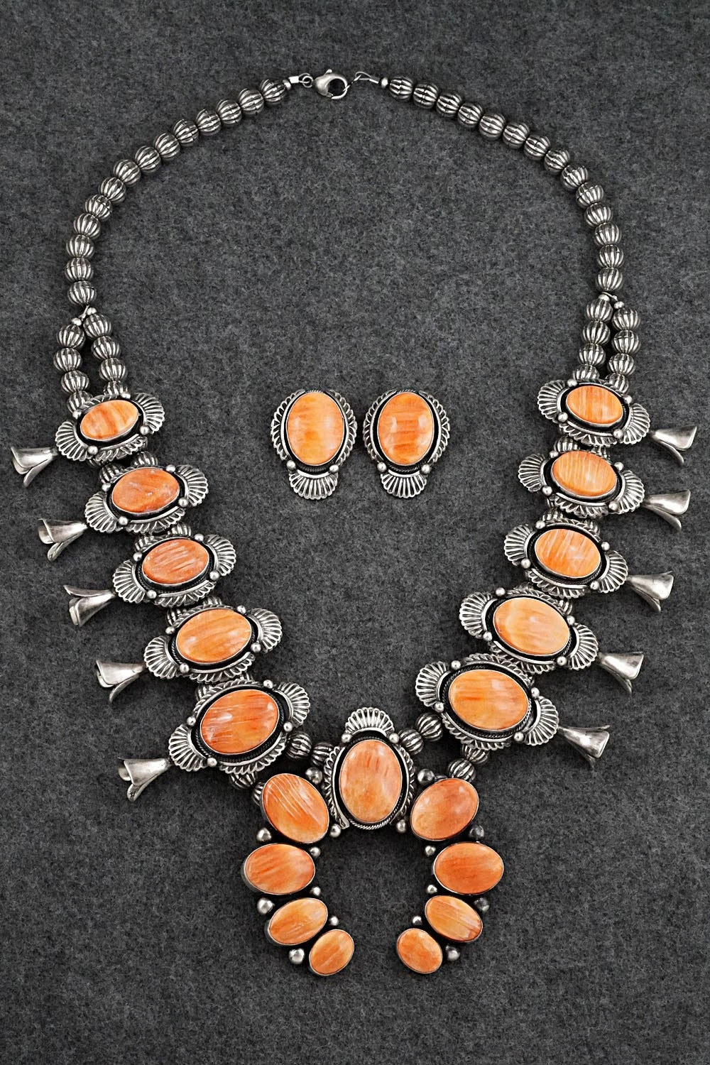 Spiny Oyster & Sterling Silver Squash Blossom Set - Mark Yazzie