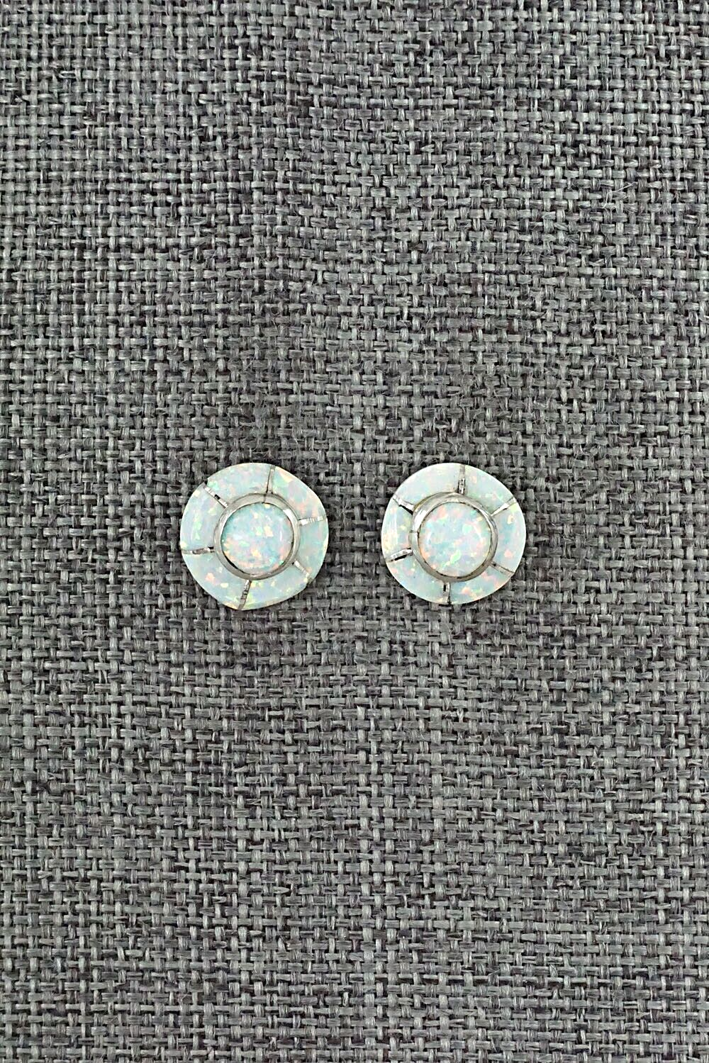 Opalite & Sterling Silver Inlay Earrings - Valerie Benally