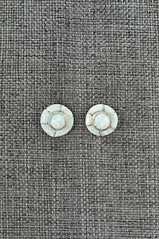 Opalite & Sterling Silver Inlay Earrings - Valerie Benally