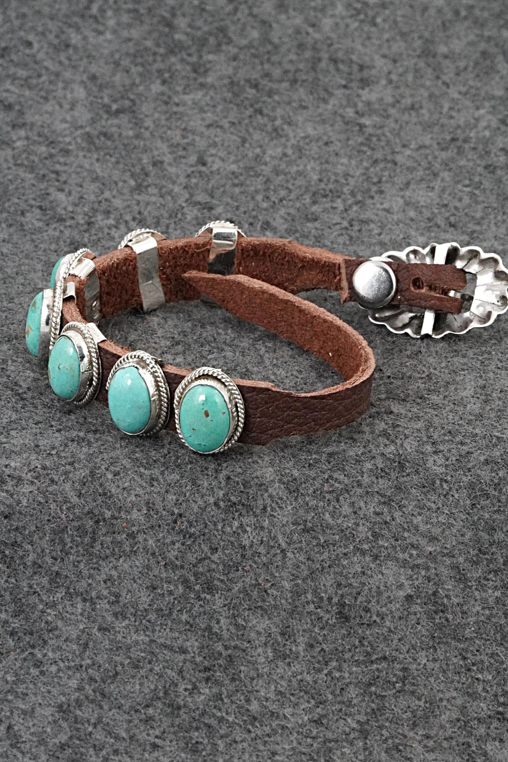 Turquoise, Sterling Silver & Leather Bracelet - Rosita Charlie