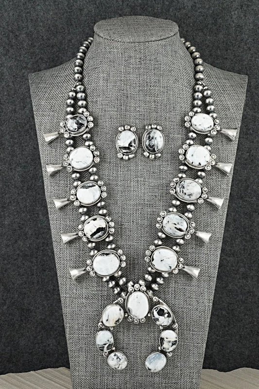 White Buffalo & Sterling Silver Squash Blossom Set - Darrin Livingston