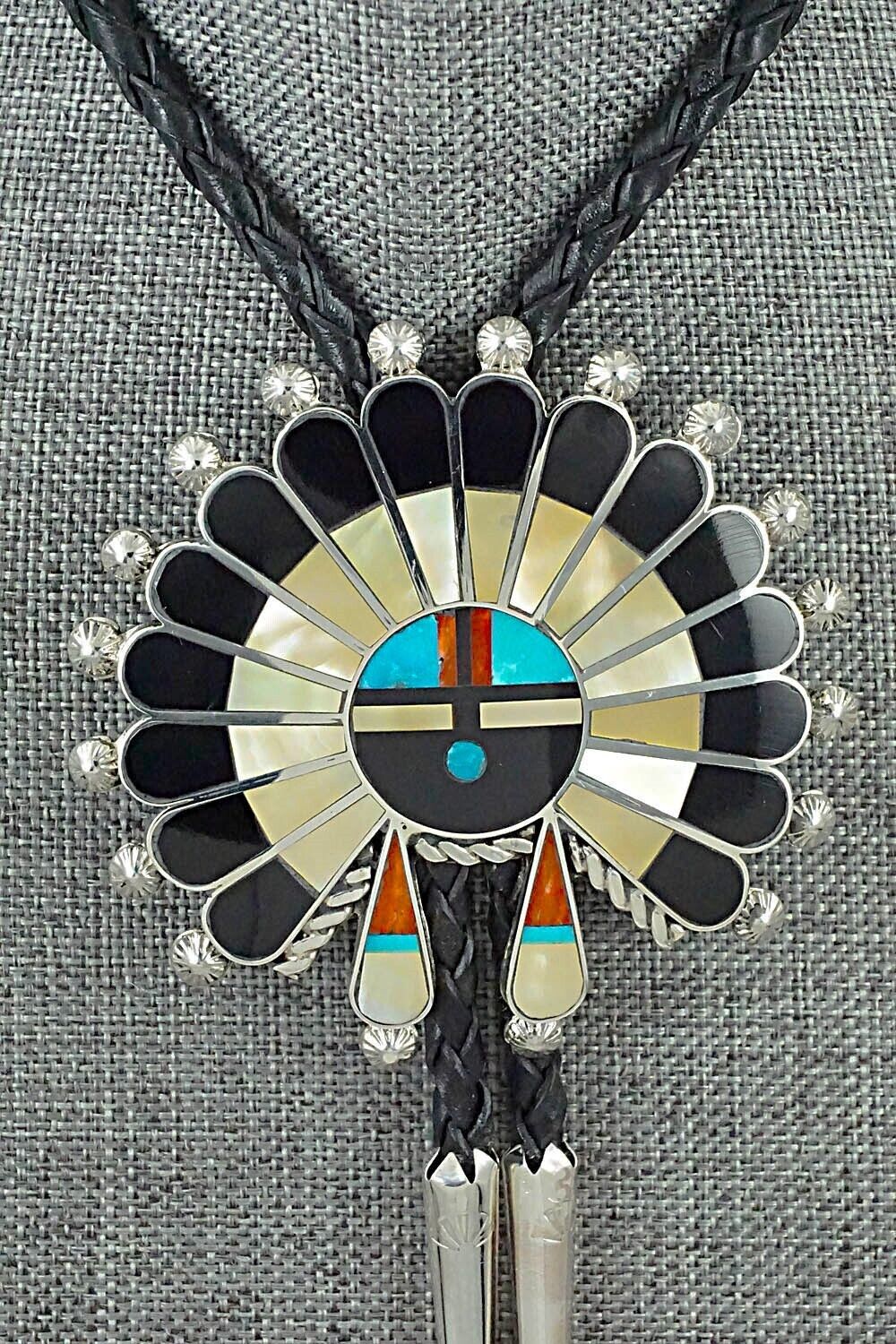 Multi-Stone & Sterling Silver Inlay Bolo Tie - April Unkestine