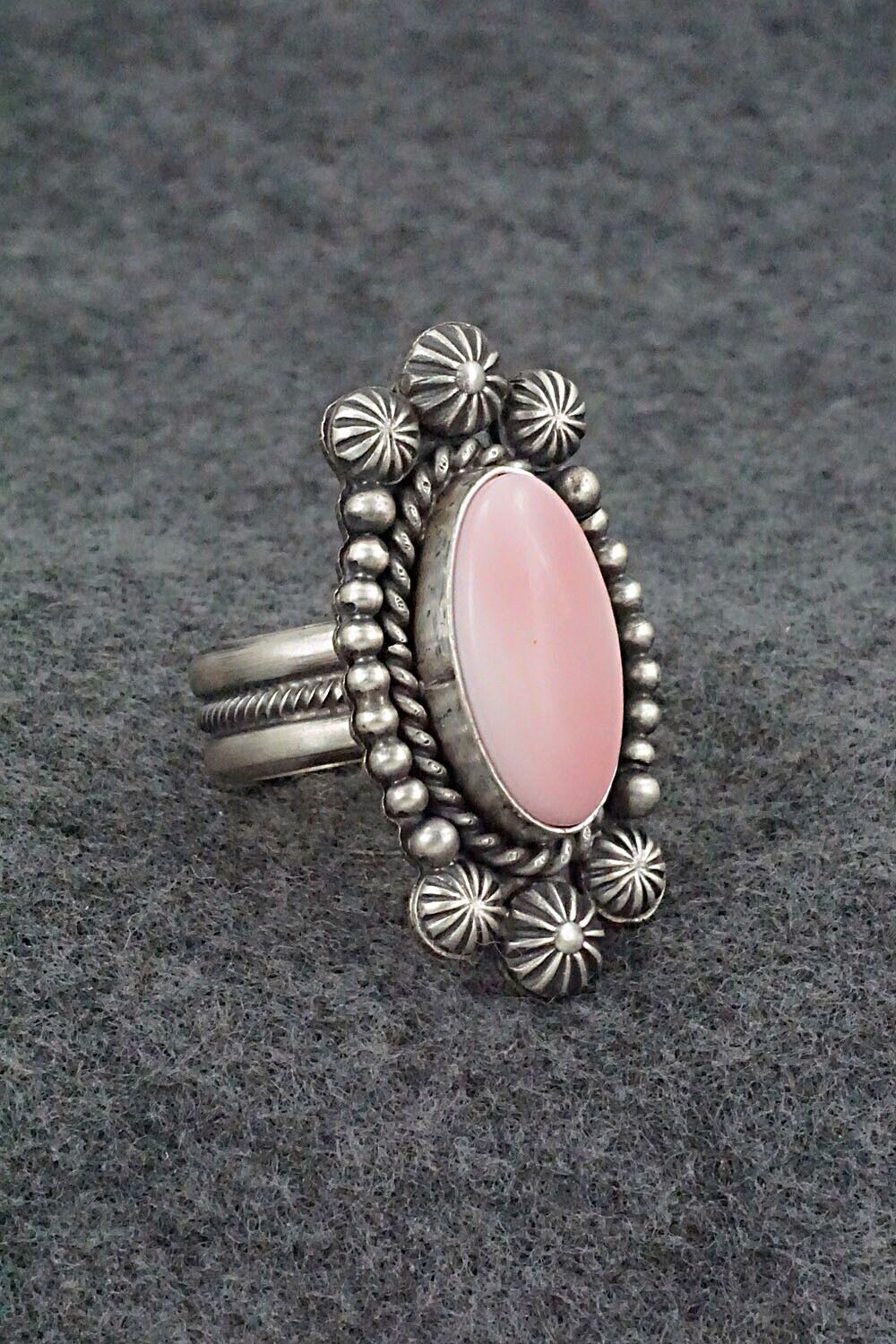 Pink Conch Shell & Sterling Silver Ring - Michael Calladitto - Size 9