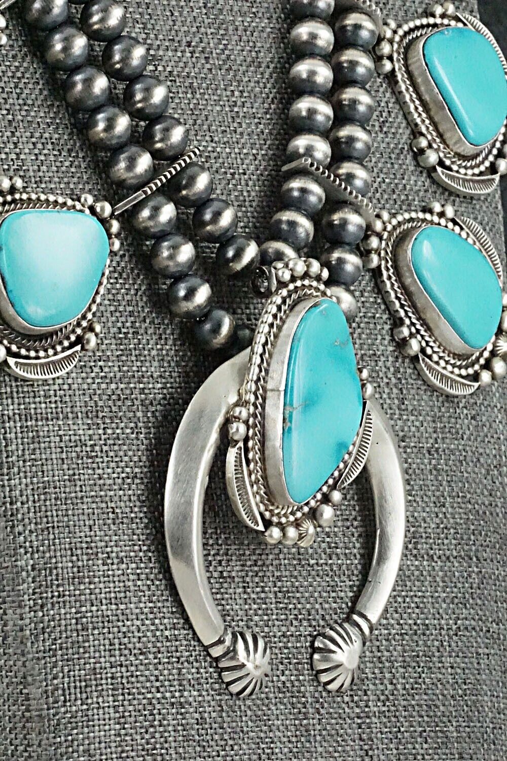 Turquoise & Sterling Silver Squash Blossom Set - Tom Lewis