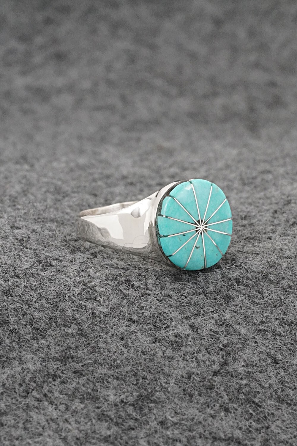 Turquoise & Sterling Silver Inlay Ring - Johnson Laweka - Size 8.5