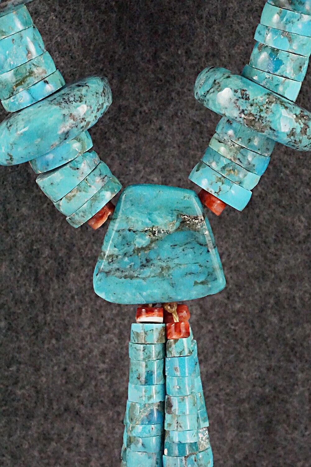 Spiny Oyster, Turquoise & Sterling Silver Necklace - Lupe Lovato
