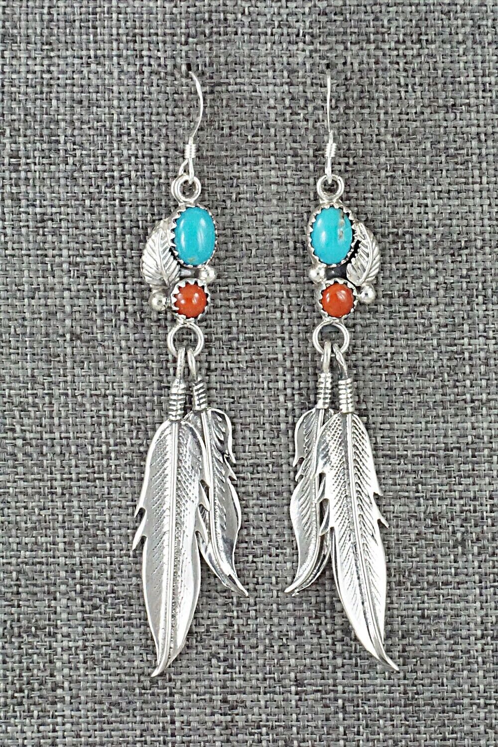 Turquoise, Coral & Sterling Silver Earrings - Annie Spencer