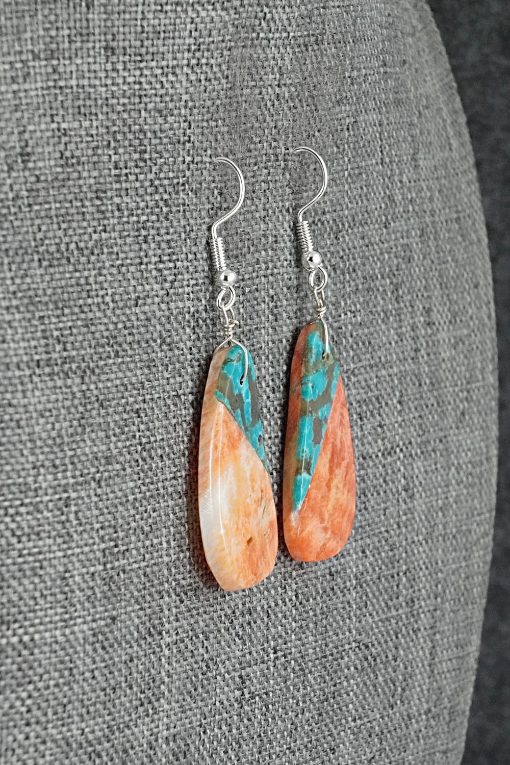 Spiny Oyster, Turquoise & Sterling Silver Earrings - Louise Pete