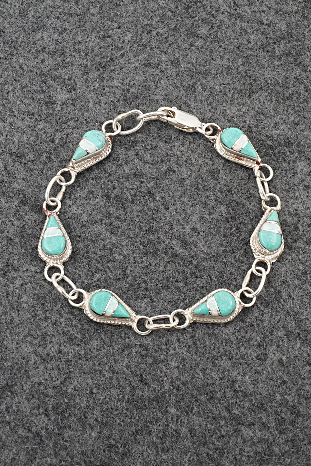 Turquoise, Opalite & Sterling Silver Link Bracelet - Terrance Panteah