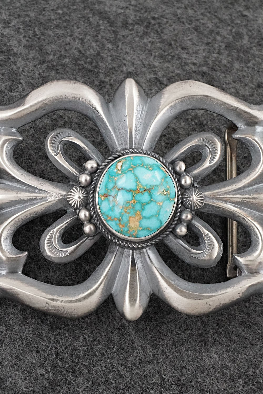 Turquoise & Sterling Silver Belt Buckle - Harrison Bitsue