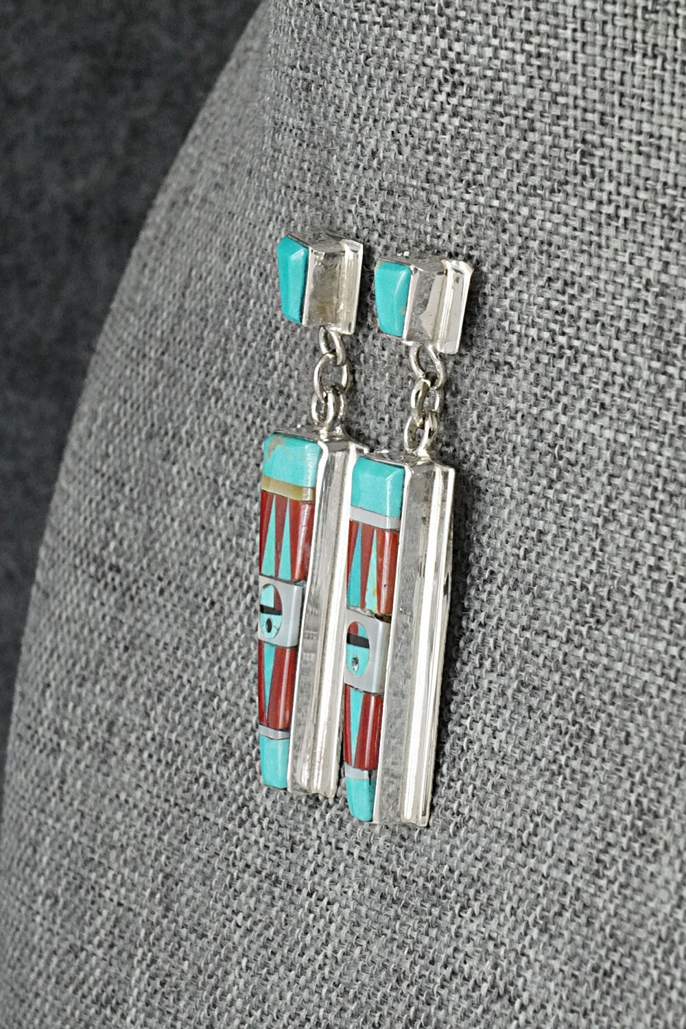Multi Stone Inlay & Sterling Silver Earrings - Roland Edaakie