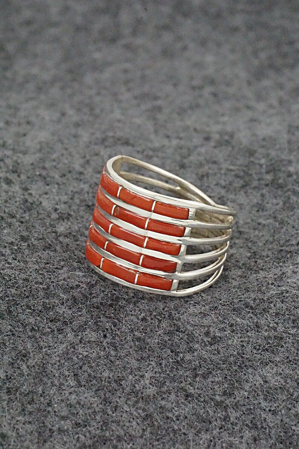 Coral & Sterling Silver Ring - Andrew Enrico - Size 9