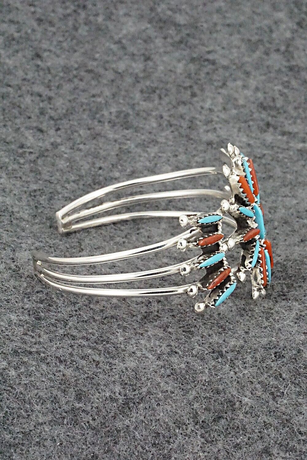 Turquoise, Coral & Sterling Silver Bracelet - Jack Etsate
