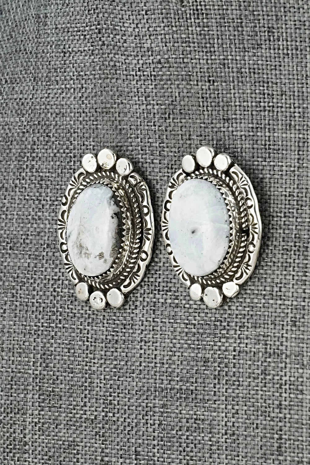 White Buffalo & Sterling Silver Necklace and Earrings Set - Phil Nez