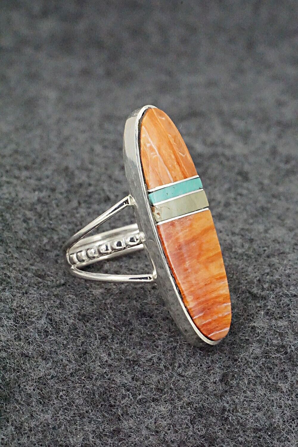 Spiny Oyster, Turquoise & Sterling Silver Ring - Harold Smith - Size 6.25