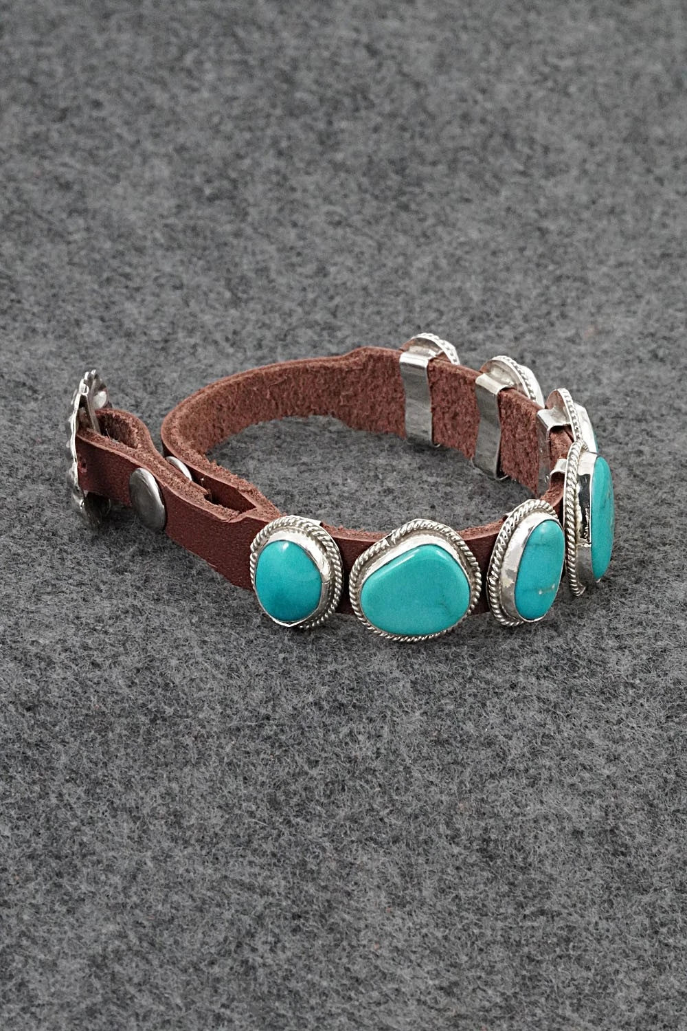 Turquoise, Sterling Silver & Leather Bracelet - Rosita Charlie