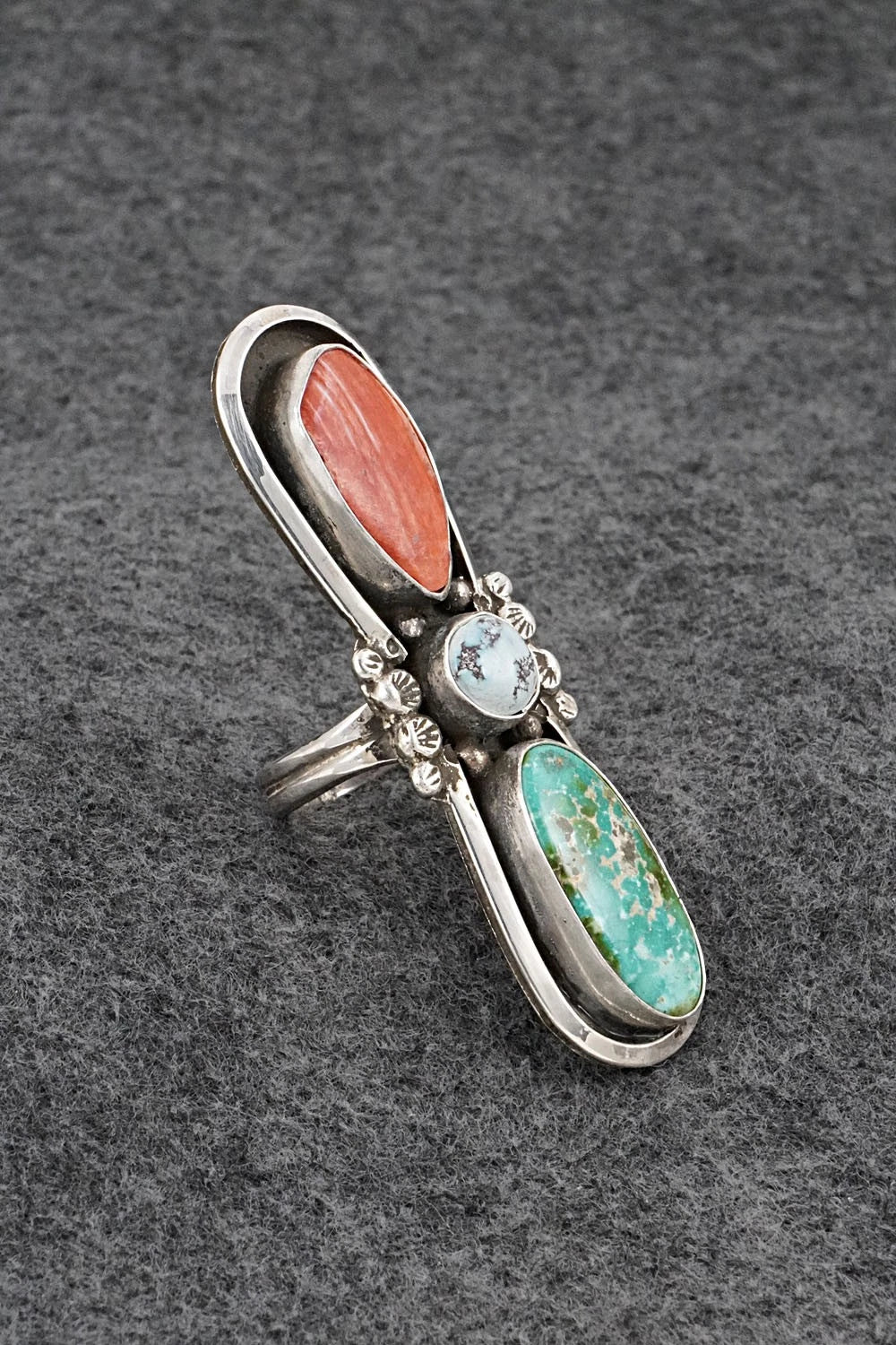 Turquoise, Spiny Oyster & Sterling Silver Ring - Priscilla Reeder - Size 9