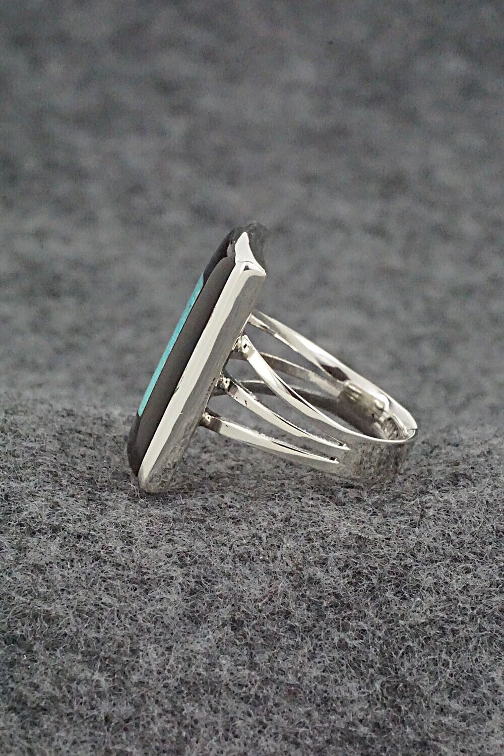 Turquoise, Onyx & Sterling Silver Ring - Harlan Coonsis - Size 7