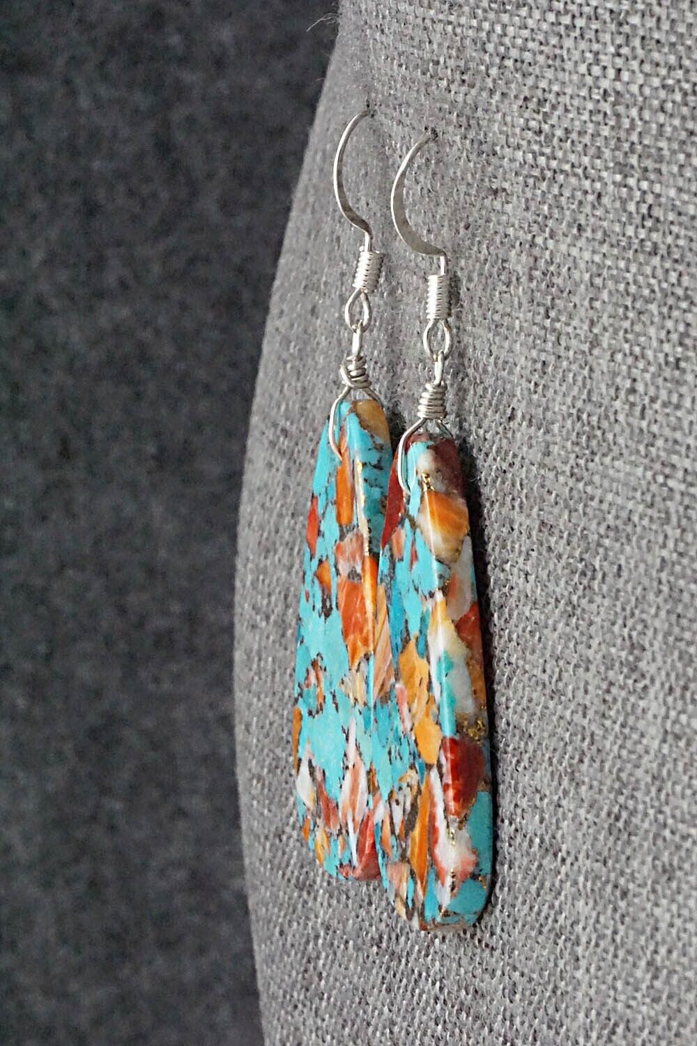 Spiny Oyster, Turquoise & Sterling Silver Earrings - Lupe Lovato