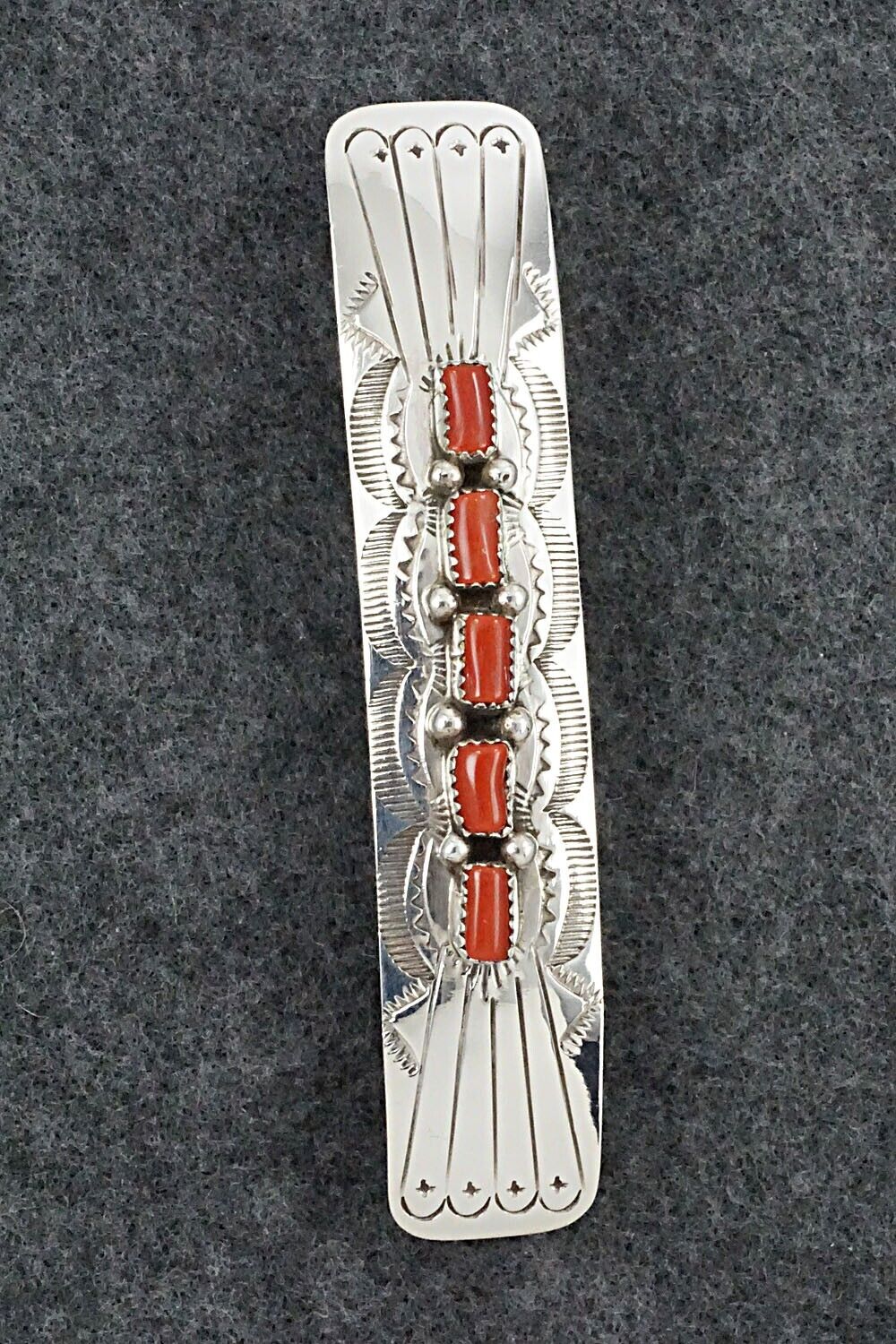 Coral & Sterling Silver Hair Barrette - Jolene Begay