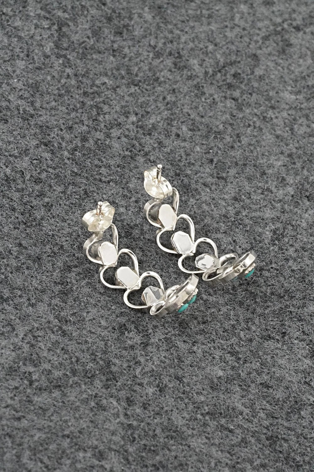 Turquoise, Coral & Sterling Silver Earrings - Hazel Pablito