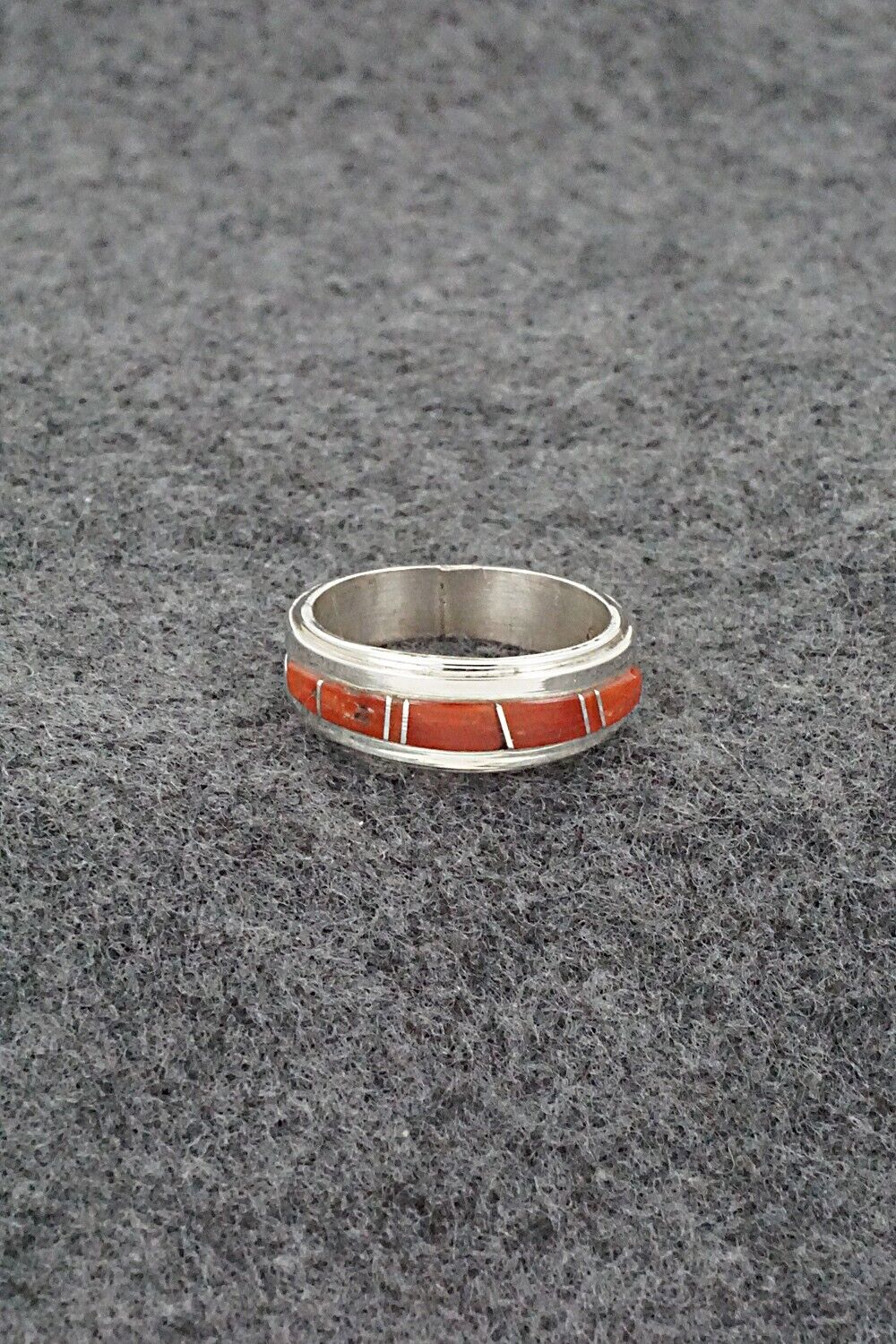Coral & Sterling Silver Inlay Ring - Wilbert Muskett Jr. - Size 7