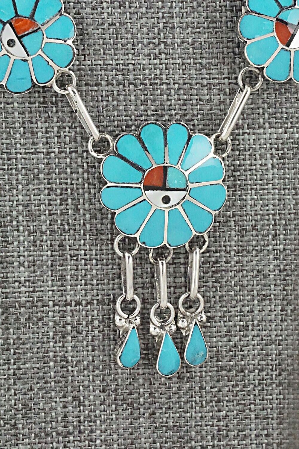 Multi Stone & Sterling Silver Inlay Necklace Set - Burdian Soseeah