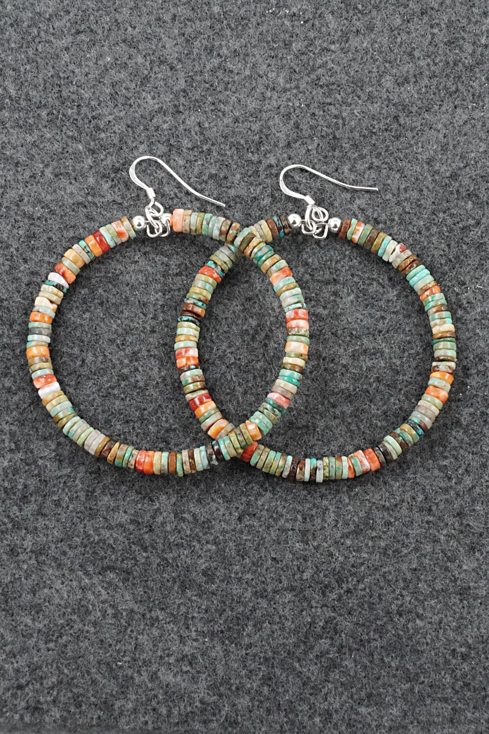Turquoise, Spiny Oyster & Sterling Silver Earrings - Doreen Jake