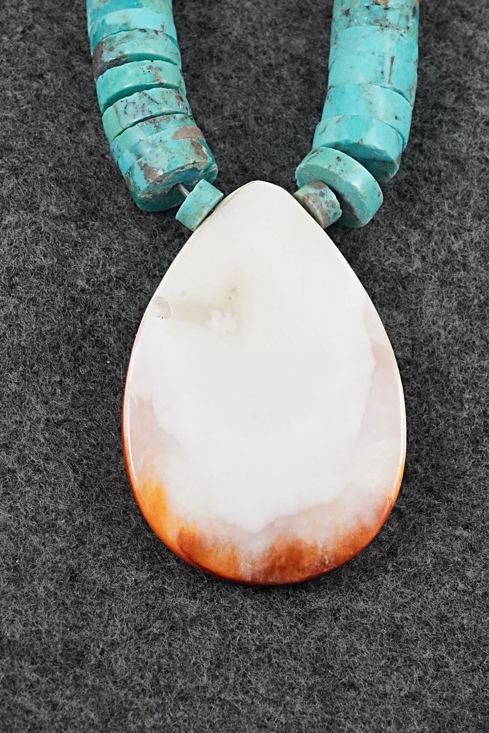 Turquoise, Spiny Oyster and Sterling Silver Necklace - Lupe Lovato