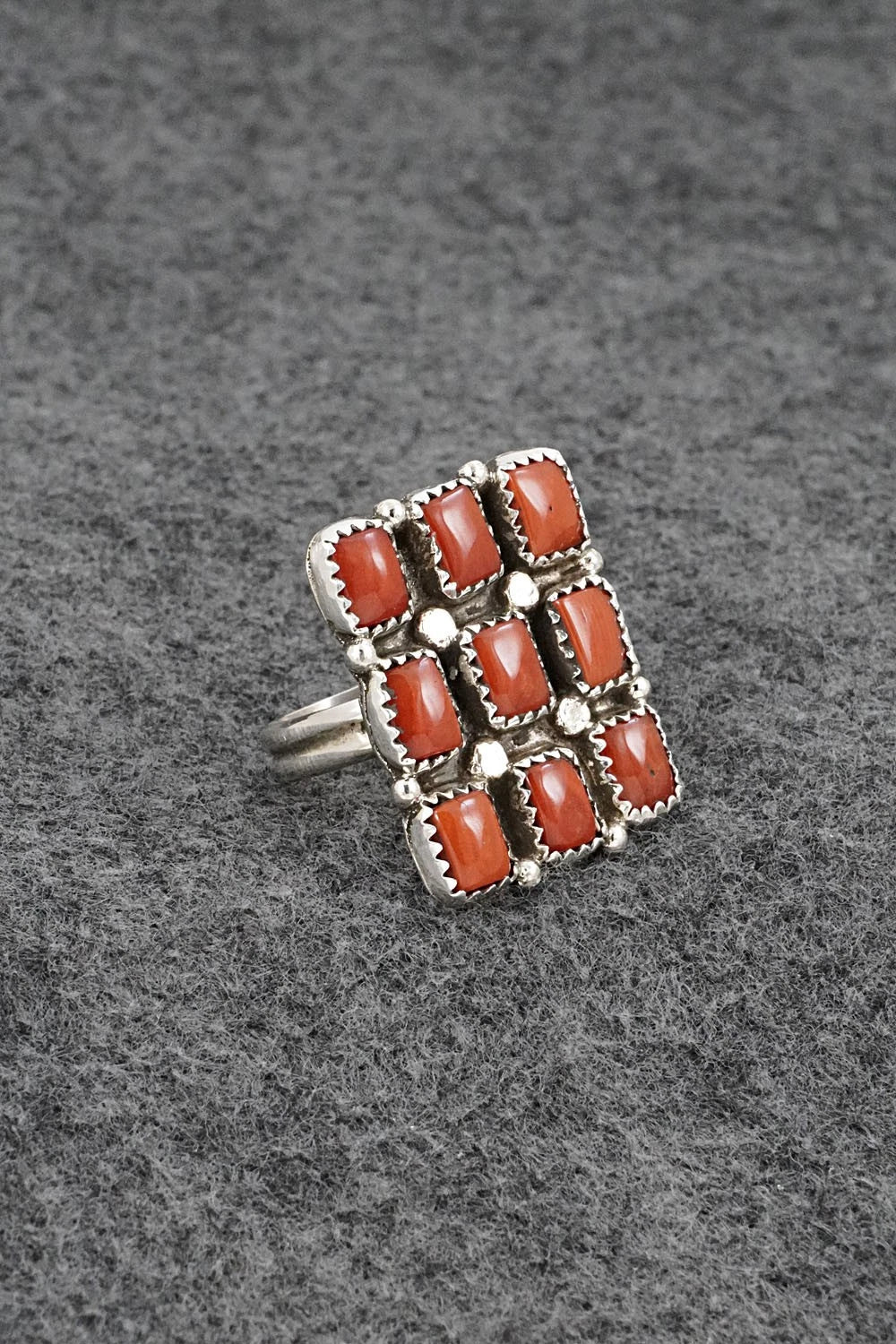 Coral & Sterling Silver Ring - Priscilla Reeder - Size 7.5