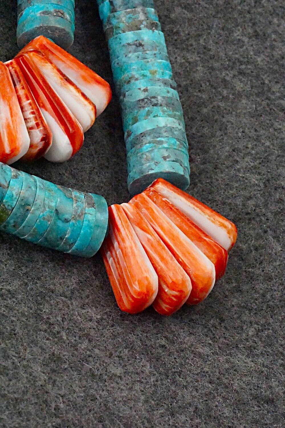 Turquoise, Spiny Oyster and Sterling Silver Necklace - Lupe Lovato