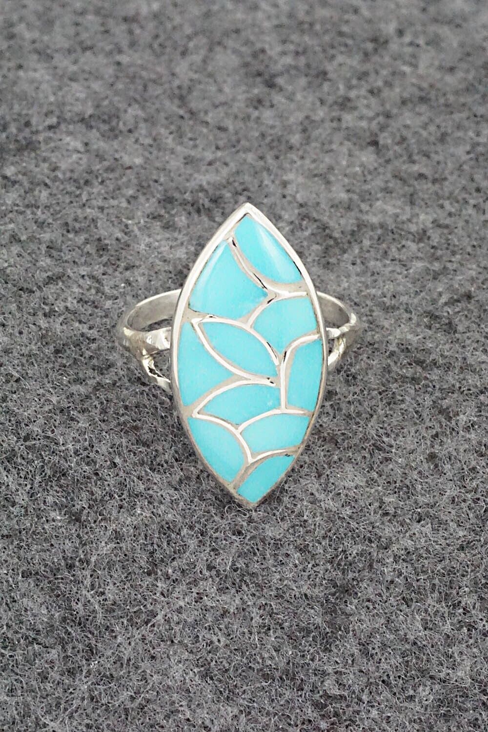 Turquoise & Sterling Silver Ring - Orena Leekya - Size 7.5