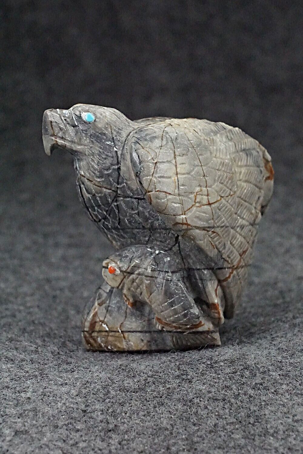 Eagle with Fish Zuni Fetish Carving - Derrick Kaamasee