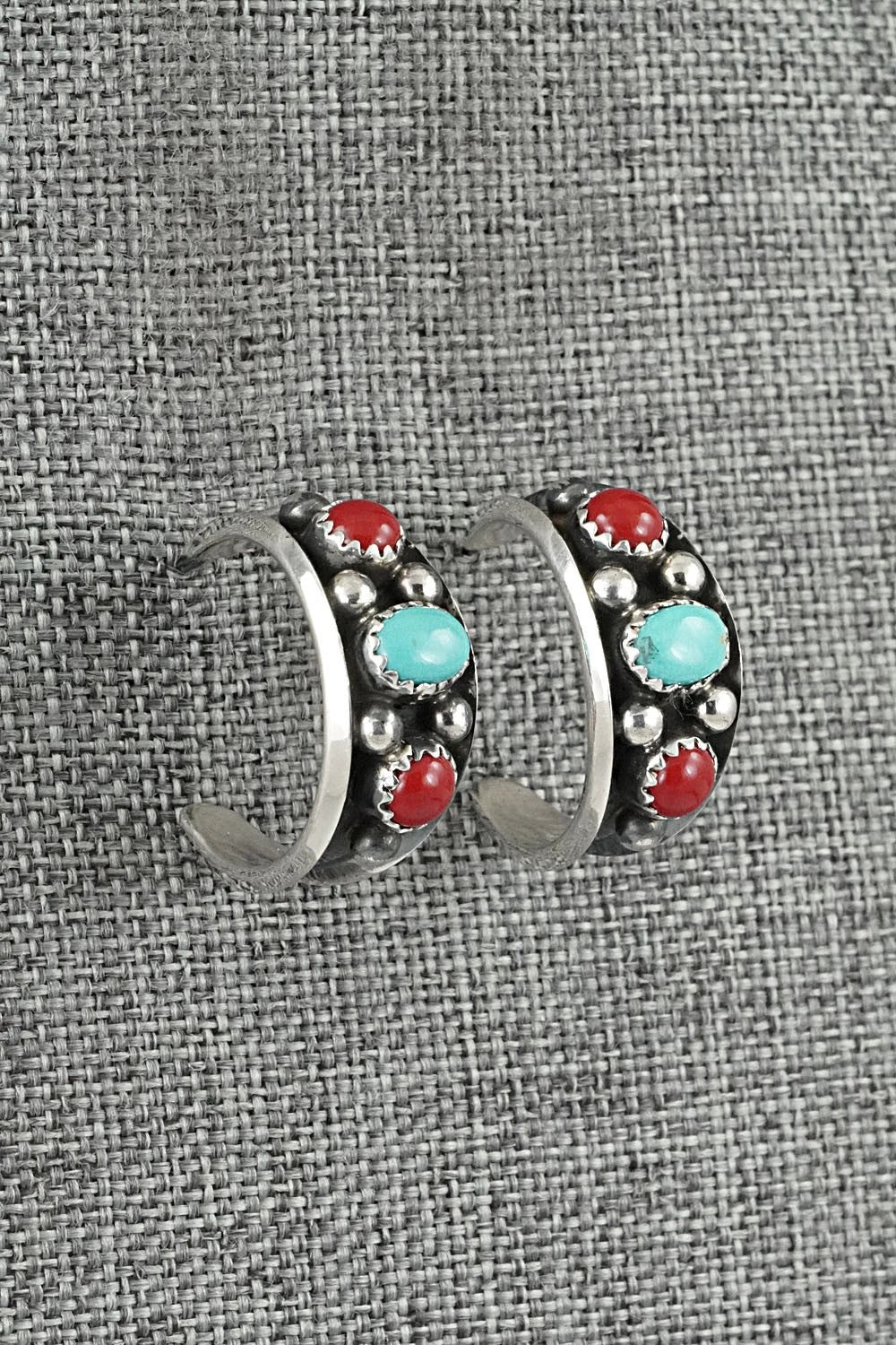 Coral, Turquoise & Sterling Silver Earrings - Paul Largo
