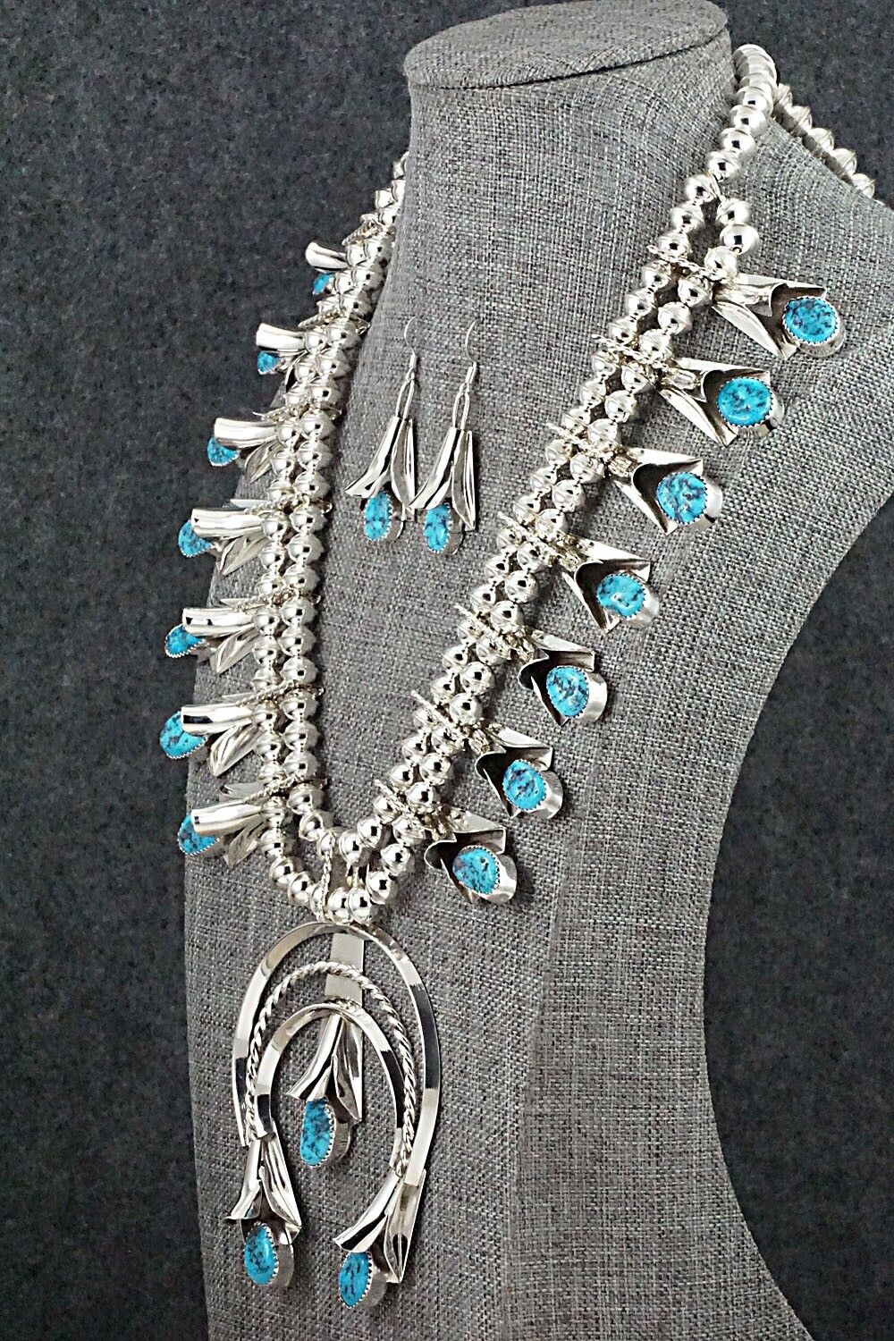 Turquoise & Sterling Silver Squash Blossom Set - Louise Yazzie