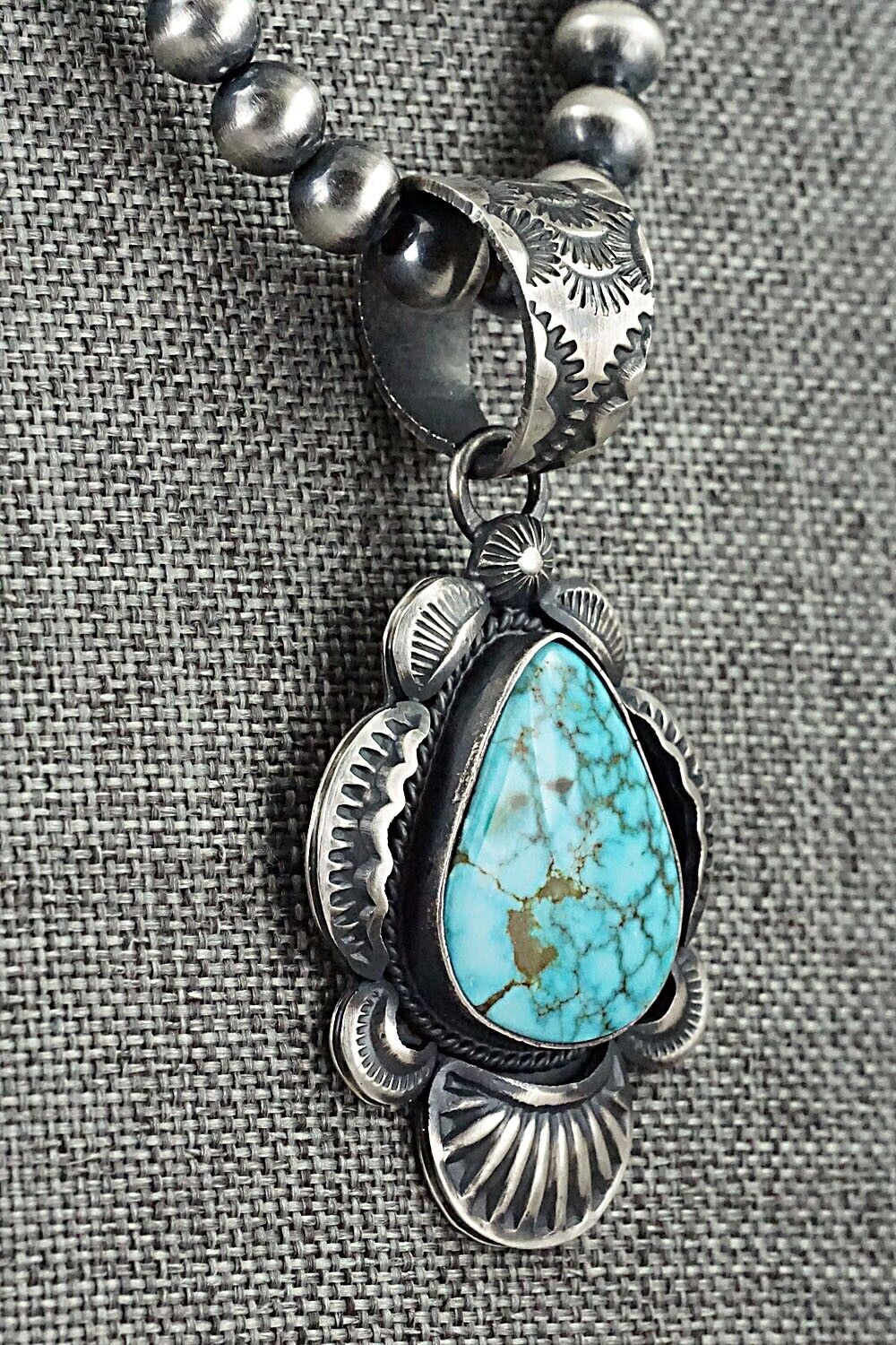 Turquoise and Sterling Silver Necklace - Gilbert Tom