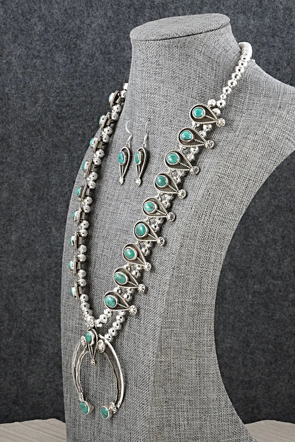 Turquoise & Sterling Silver Squash Blossom Set - Priscilla Reeder