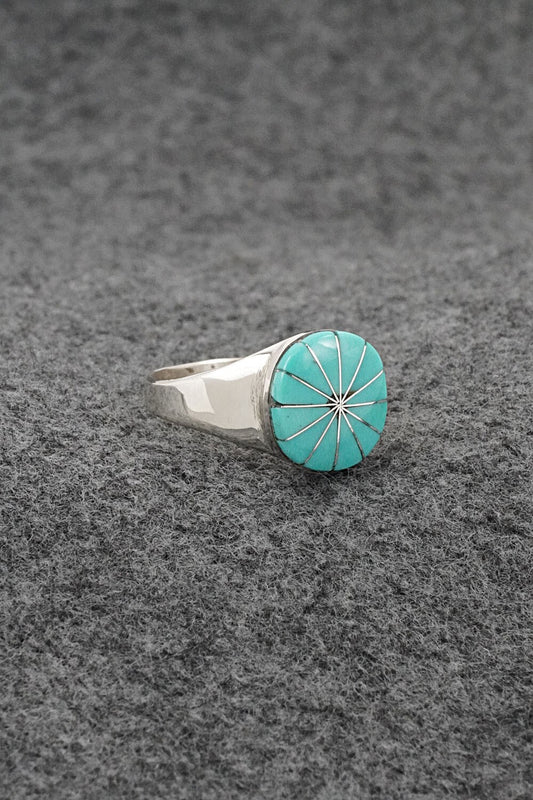 Turquoise & Sterling Silver Inlay Ring - Johnson Laweka - Size 9