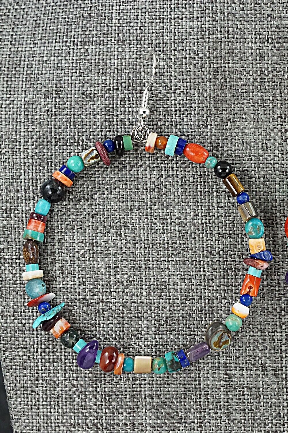 Multi Stone & Sterling Silver Hoop Earrings - Helen Tsosie