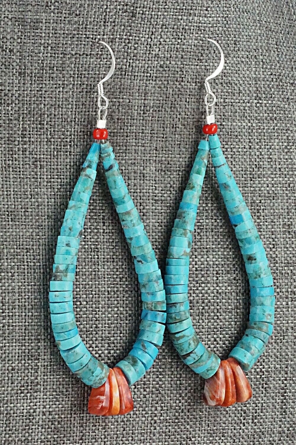 Spiny Oyster, Turquoise & Sterling Silver Earrings - Lupe Lovato