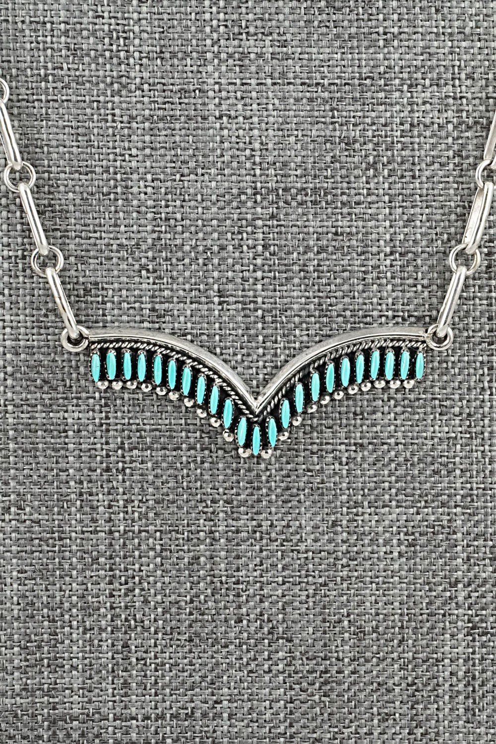 Turquoise & Sterling Silver Necklace and Earrings Set - Mildred Ukestine