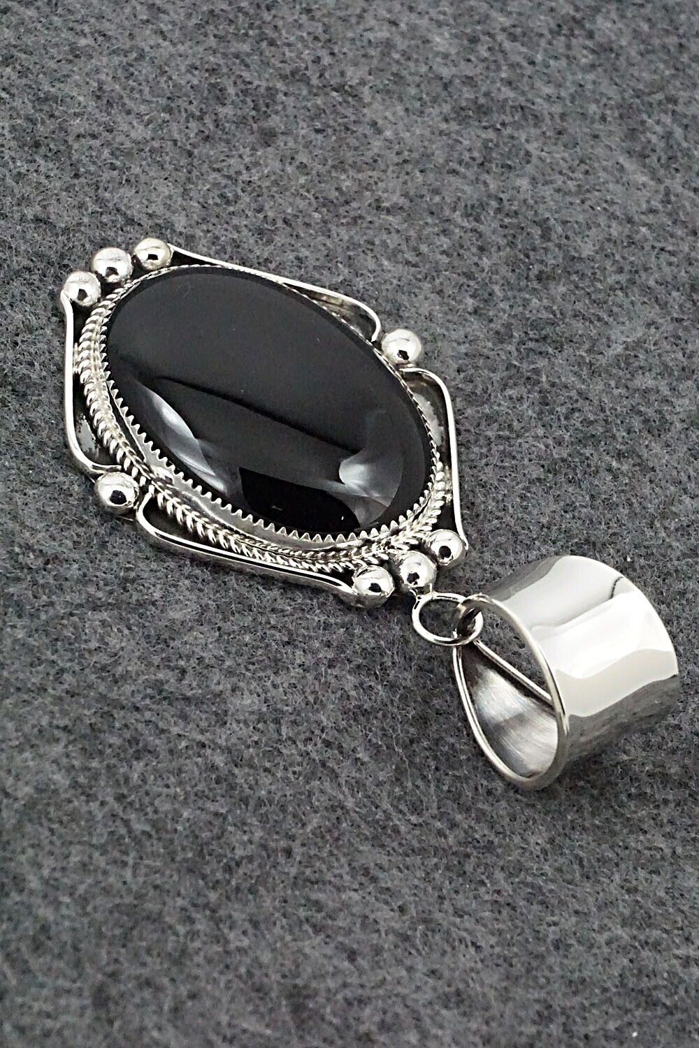 Onyx & Sterling Silver Pendant - Leslie Nez