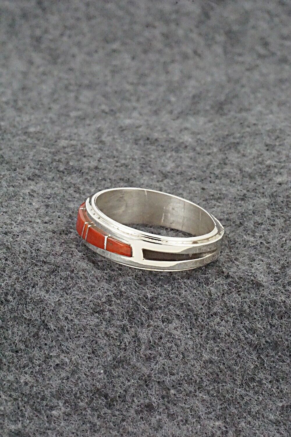 Coral & Sterling Silver Inlay Ring - Wilbert Muskett Jr. - Size 10