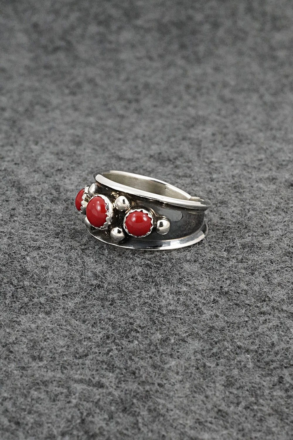 Coral & Sterling Silver Ring - Paul Largo - Size 9.5