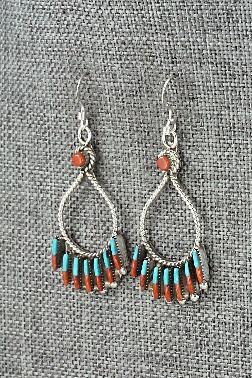 Turquoise, Coral & Sterling Silver Earrings - Carla Laconsello