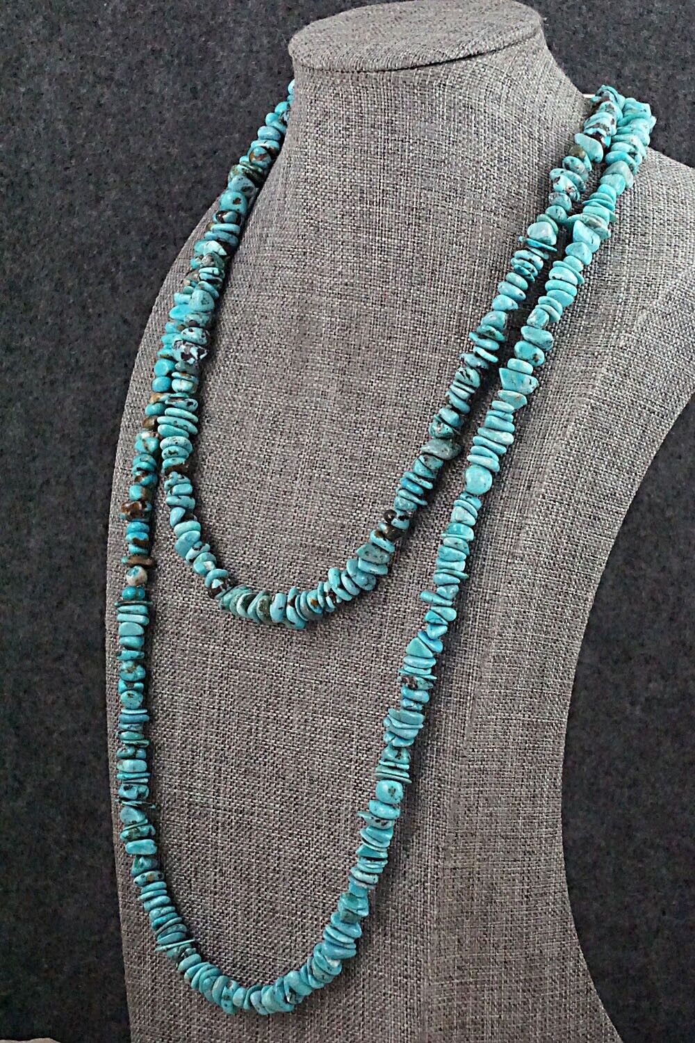 Turquoise & Sterling Silver Necklace 51" - Doreen Jake